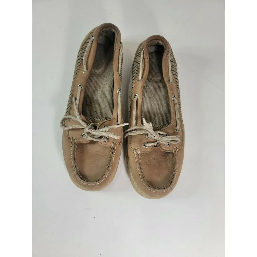SPERRY TOP SIDER Laguna Tan Linen Boat Shoes Slip On 9773581 Women's 7.5 M‎